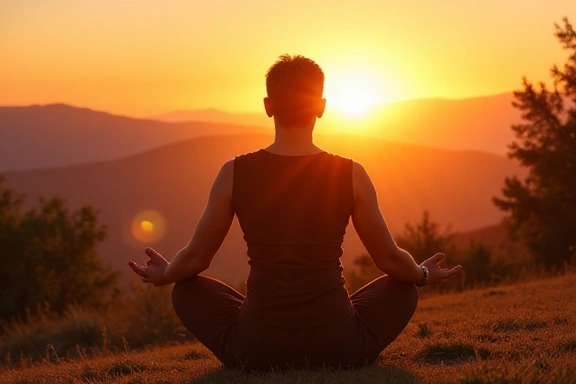 Una persona che fa yoga all'aperto al tramonto, simboleggiando benessere e movimento