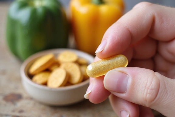 Una mano che tiene un integratore alimentare o una vitamina