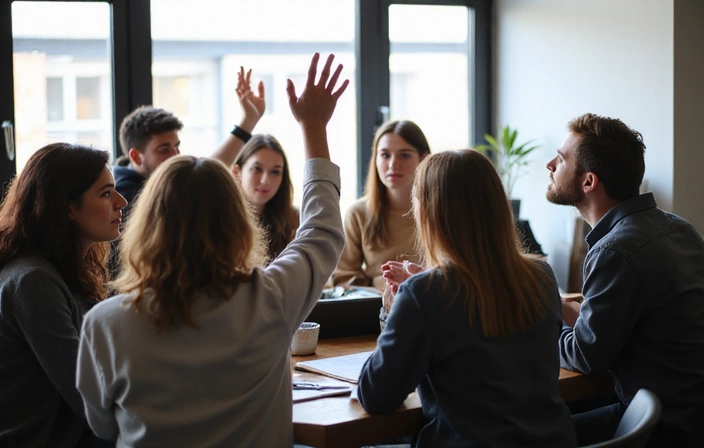 Gruppo di persone che pongono domande in un forum o un dibattito