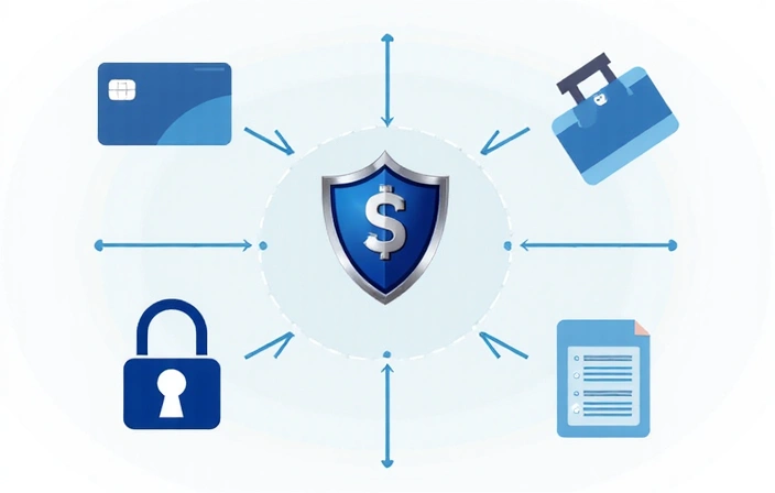 Immagine che rappresenta pagamenti sicuri, con carte di credito e simboli di sicurezza