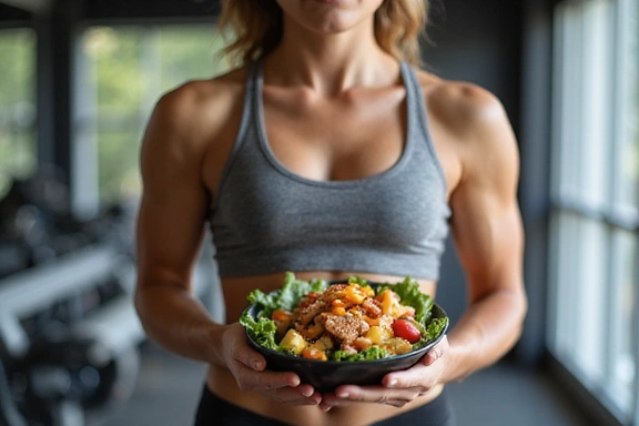Immagine dinamica di un atleta con cibo sano, che rappresenta la nutrizione sportiva